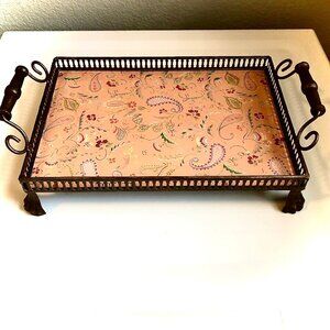 New TRACY PORTER Vint Artesian Road Boho Paisley Hand Painted Art Glass Tray